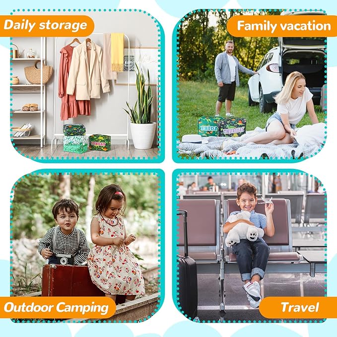 Paterr 7 Pcs Packing Cubes for Travel Kids Days of Week Compression Packing Cubes Colorful Luggage Organizers Suitcase Camp(Dinosaur)