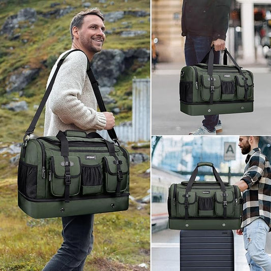 WITZMAN Duffle Bag for Men Large Carry On Travel Mens Weekender Overnight Bags with Shoes Compartment for Sports Gym(B723 Army Green)
