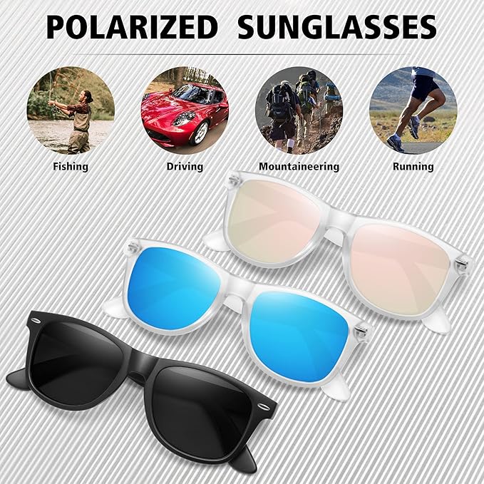 MEETSUN Polarized Sunglasses for Women Men Classic Retro Trendy Driving Sun Glasses UV400 Protection (3 Pack)
