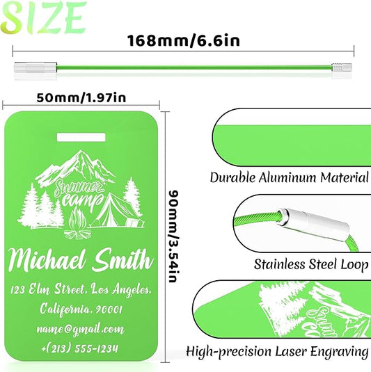 4 PCS Personalized Luggage Tags for Suitcase, Custom Engraved Aluminum Luggage Tags with Your Personalized Text Logo, Metal Name Tags with Steel Loop for Bag, Suitcase, Backpack (Green, Large)