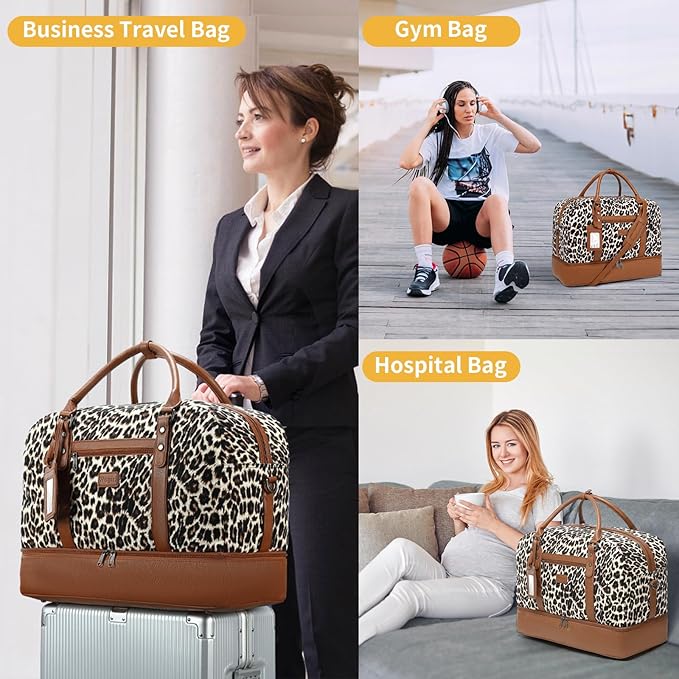 Wogarl Weekender Bags for Women Large Canvas Overnight Bag Travel Duffel Bags Carry on Shoulder Weekend Bag with Shoe Compartment for Travel Night Flight Daily Use