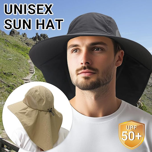 NPQQUAN Sun Hats for Men Women with Neck Flap UPF 50+ UV Protection Wide Brim Bucket Hat Safari Hiking Fishing Hats