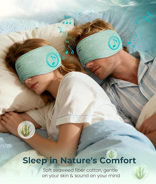 MUSICOZY Bluetooth 5.4 Sleep Headphones Eye Mask with Seaweed Fiber Cotton, Ultra Soft Fully Wrapped Sleep Mask with Headphones for Side Sleepers, 14 Hours Playtime, Gifts for Men Women