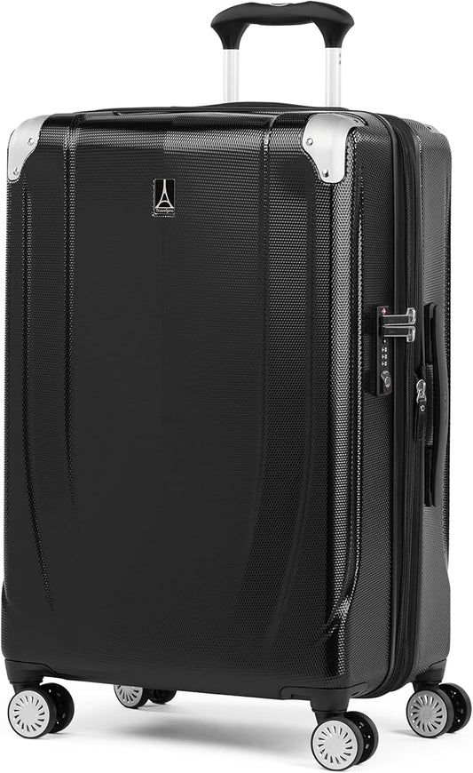 Travelpro Pathways 3 Hardside Expandable Luggage, 8 Spinner Wheels, Lightweight Hard Shell Suitcase, Checked Medium 25 Inch, Black Knight