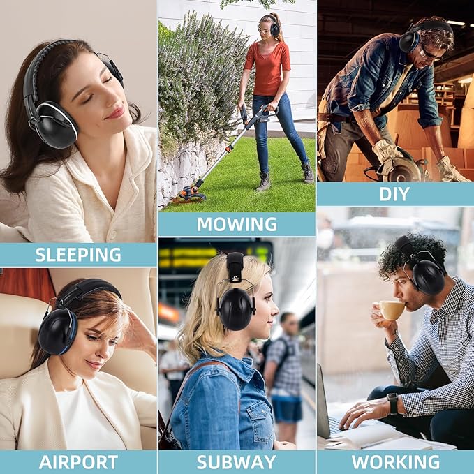 Noise Cancelling Ear muffs for Shooting Ear Protection, SNR 35dB Noise Reduction Headphones for Adult Kids Autism, Adjustable Sound proof Hearing Protection for Shooting Mowing Construction(Blue)