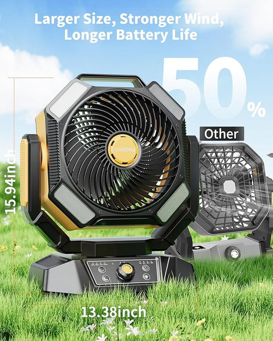 coldSky ๐ฐ๐ฌ๐ฌ๐ฌ๐ฌ๐บ๐๐ต Camping Fan, Battery Operated with 4 LED Light, 8 Speeds DeskFan with Remote, Portable Rechargeable Outdoor Fan with Hook for Tent, Power Outages Yellow