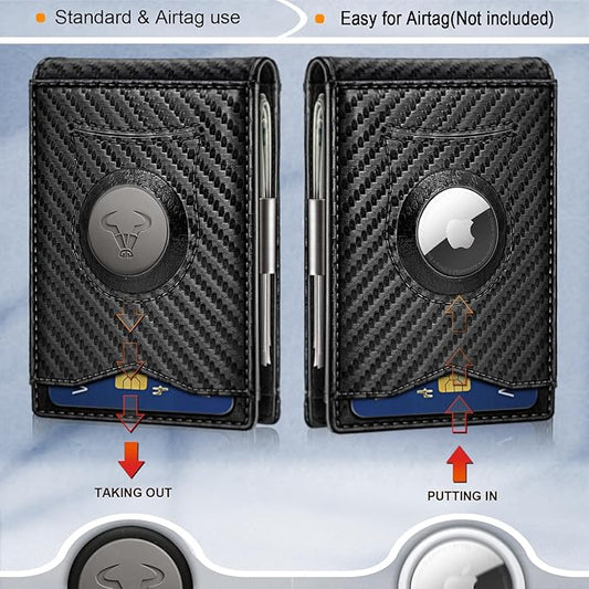 BULLIANT Men Wallet Airtag&Standard Use,Slim Front Pocket Wallet Money Clip for Gifg Men RFID Blocking 11Cards