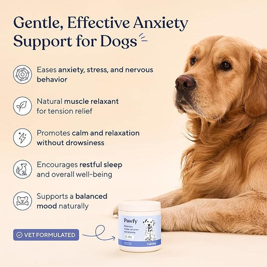 Pawfy Calming Chews for Dogs | Natural Dog Calming Chews - Supports Relaxation and Calm Behavior | Helps with Thunder, Separation, Chewing & Barking | Soothing Aid for Fireworks - 30 Turkey Treats