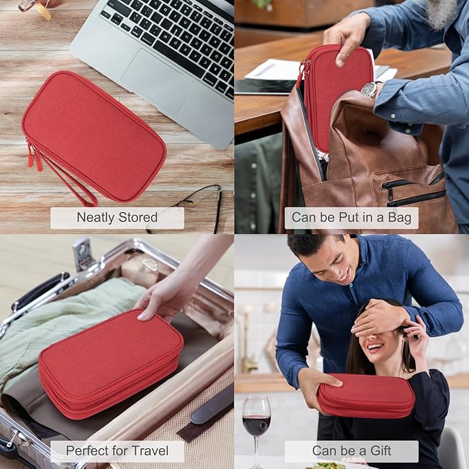 FYY Electronic Organizer, Travel Cable Organizer Bag Pouch Electronic Accessories Carry Case Portable Waterproof Double Layers Storage Bag for Cable, Cord, Charger, Phone, Earphone, Large Size, Red