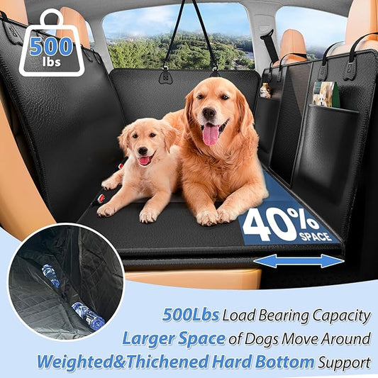 Hard Bottom Dog Car Seat Cover for Back Seat – Waterproof Nonslip Hammock Extender for Trucks & SUVs, Heavy Duty Pet Protector, Black Faux Leather