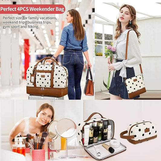 Wogarl Weekender Bags for Women Large Canvas Overnight Bag Travel Duffel Bags Carry on Shoulder Weekend Bag with Shoe Compartment for Travel Night Flight Daily Use