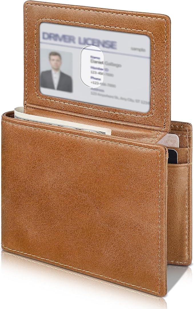 Artpaxy Mens Wallet Bifold Genuine Leather RFID Blocking Wallet for Men with 2 ID Windows 12 Card Holders 2 cash pockets 1 Gift Box
