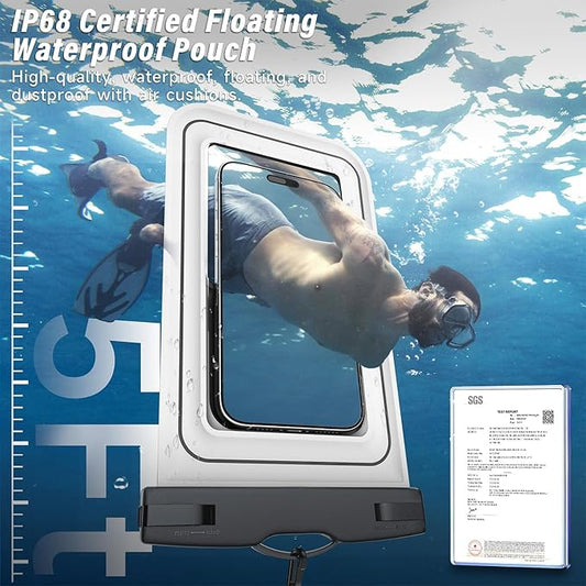 Waterproof Phone Pouch - 2 Pack IP68 Floating Waterproof Phone Case, Dry Bag Beach Cruise Essentials 2025 with Adjustable Lanyard for iPhone 16 Pro Max / 15 Pro / Galaxy S24 S23 (Black and White)