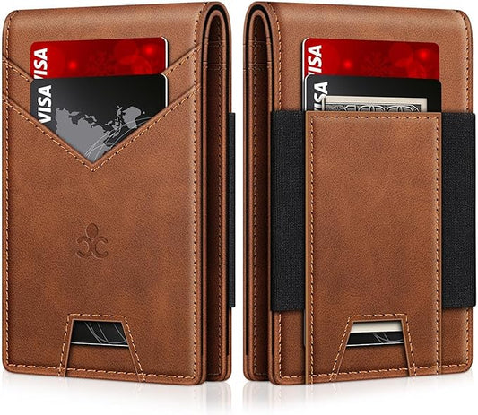 Wallet for Men Slim Leather Wallets for 13-17 Cards, RFID Blocking Thin Card Holder Wallet with ID Window & Large Capacity Cash Slot, Minimalist Bifold Small Wallet for Front Pocket, Gift for Men