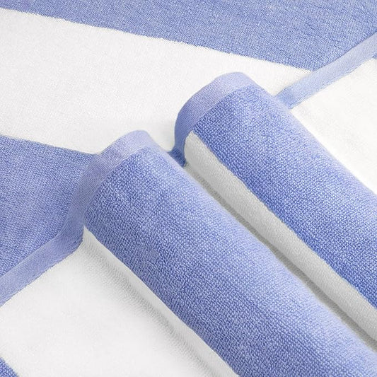 CLOWOOD Plush Oversized Beach Towel - Cotton 40 x 70 Inch Large Thick Blue Striped Cabana Pool Swimming Towel