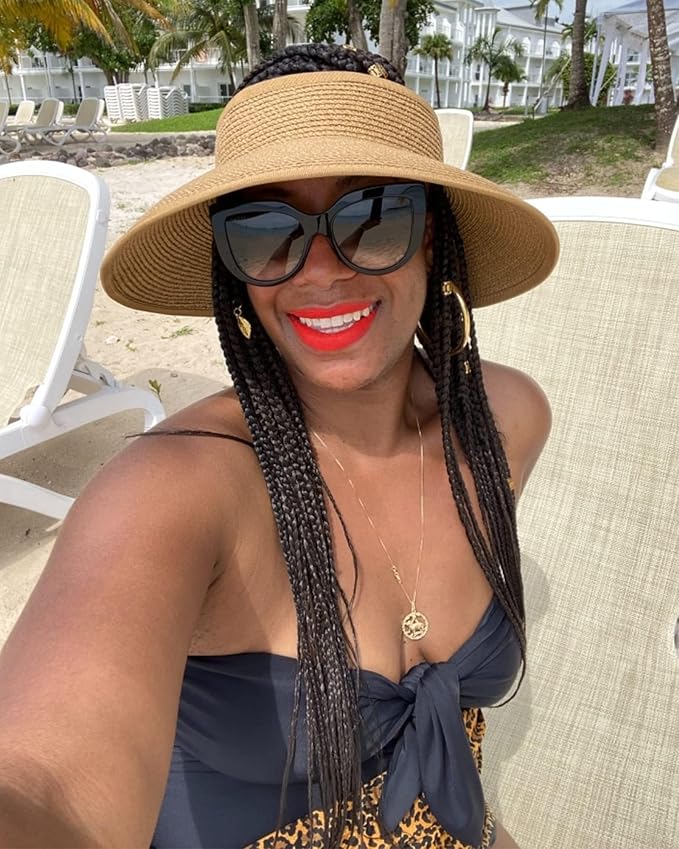 FURTALK Sun Hats for Women Wide Brim Beach Hat Straw Visor Ponytail Summer UV Packable Foldable Beach Vacation Essentials