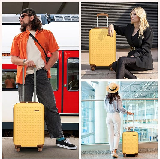 Kono Carry On Luggage 22x14x9 Airline Approved Lightweight Hardside Suitcase with Spinner Wheels & Built-in TSA Lock (Yellow, 20 Inch)