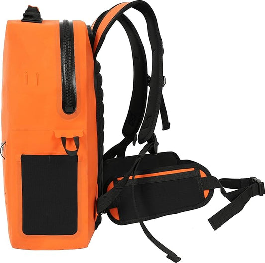 Breakwater Supply™ River Ute Waterproof IP68 Utility Backpack, Floating TPU Submersible Dry Bag with Padded Hip Belt and Airtight Zippers | 20L (River Ute 20L Safety Orange)