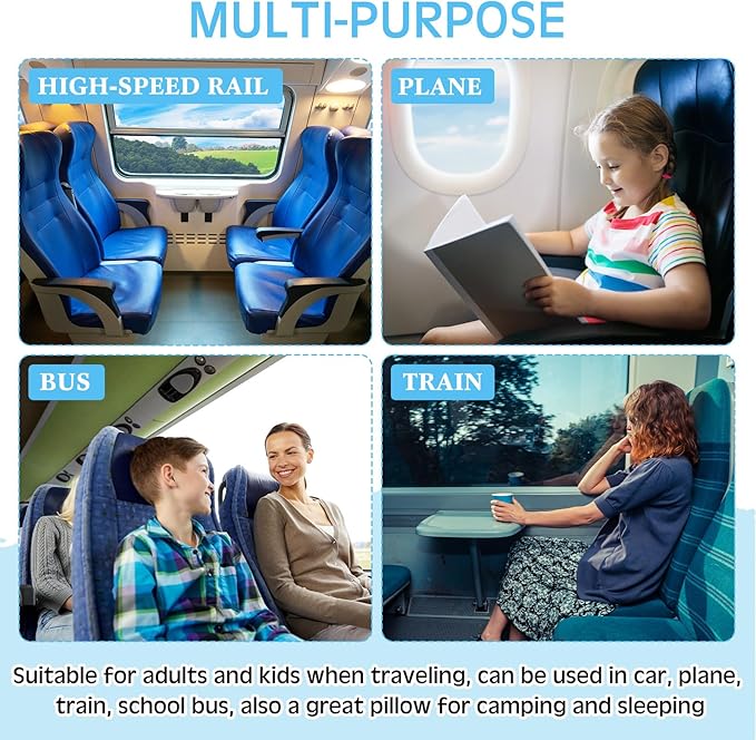 Barydat 2 Pcs Car Travel Pillow for The Back Seat 28 x 18 in Sleeping Reading Pillows for Distance Travel Car Cushion for Kids Adults Head and Body Support U Shaped Pad(Pink, Blue)