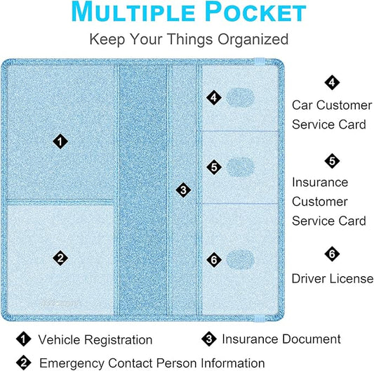 Wisdompro Car Document Holder Organiser, PU Leather Vehicle Insurance and Registration Holders Wallet Case for ID Card, Driving Licence, Key Contact Information Cards