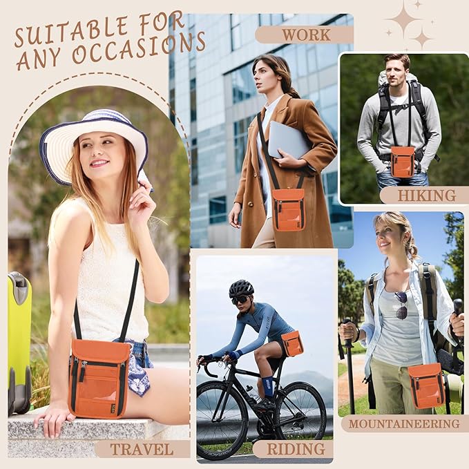 Passport Holder for Travel, Neck Pouch Travel Wallet With RFID Blocking, Waterproof Lightweight Passport Wallet for Women and Men (Orange)