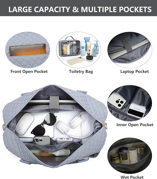 Travel Overnight Bag Weekender Bags- Duffle Bags Women with Shoe Compartment Carry on Overnight Bag with Toiletry Gym Duffel with Wet Pocket Hospital Bags Grey
