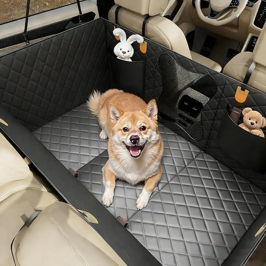 Waterproof Dog Car Seat Cover for Back Seat â Heavy Duty Back Seat Extender for Dogs with Hard Bottom, 7-Layer Protection, Non-Slip & Scratchproof, Easy to Install (Black)