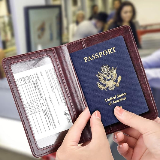 Passport Holder with Vaccine Card Slot Combo, Passport Wallet/ Cover/ Case for Women and Men(BC-Brown)