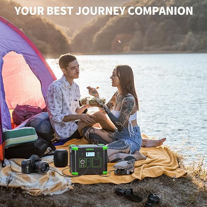 300W Portable Power Station, 288.6Wh Solar Generator 600W Peak Solar Generator with PD 60W USB-C, 5W Wireless Charger & SOS LED Light for Camping, RV Travel, Home Emergency & Outdoor Adventures