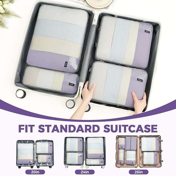 BAGAIL 6 Set/4 Set Lightweight Compression Packing Cubes with Packing List, Anti-Tearing Expandable Organizer Bags for Travel