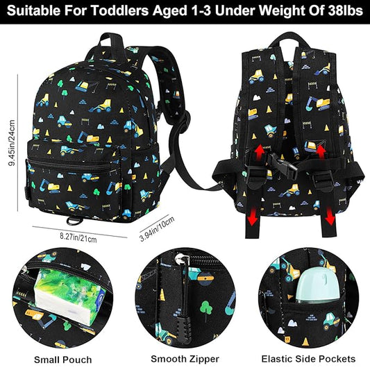 Accmor Toddler Backpack Leash, Mini Child Backpack with Anti Lost Wrist Link, Cute Kids Backpack Walking Harness for Outdoor Travel, Adorable Excavator Backpack Tether for Baby Boys Girls Ages 1-3