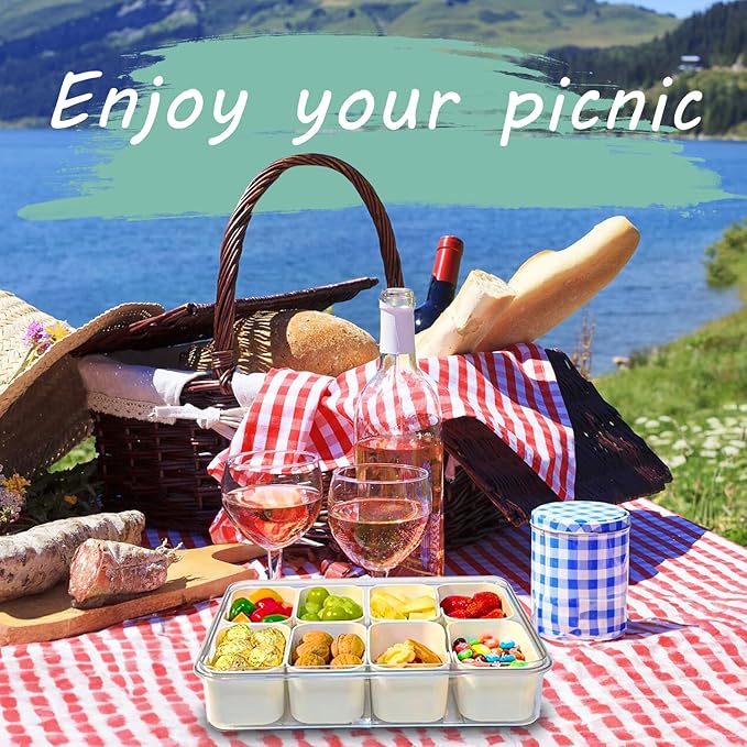 2-Pack Snackle Box Container, Removable Snackle Box with Handle for Candy, Fruits, Nuts, Charcuterie and Veggies, Divided Serving Tray with Lid Perfect for Christmas Party and Entertaining