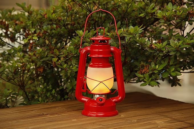 YAKii LED Vintage Flame Lantern Metal Outdoor Hanging Lantern with Dancing Flame Battery Operated Halloween Outdoor Indoor Decoration(Red Pack of 2)