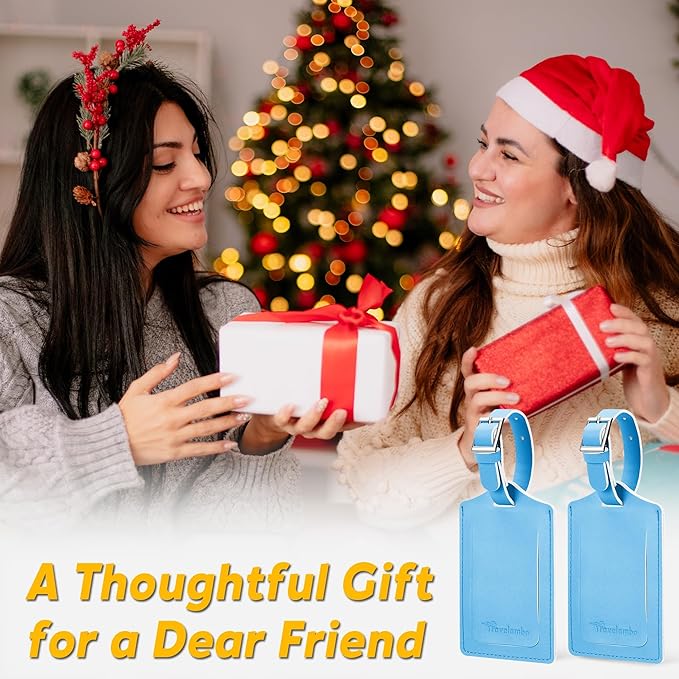 Travelambo 8 Pack Luggage Tags Faux Leather for Suitcases Travel Bag Labels Travel Accessories Essential with Protection Cover ID (Light Blue)