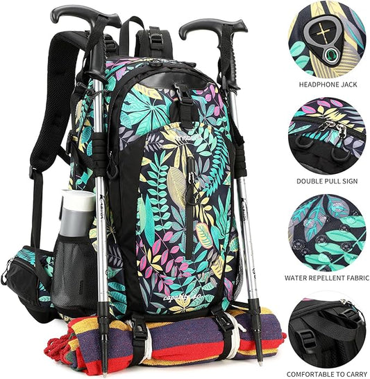 FENGDONG 40L Waterproof Lightweight Outdoor Daypack Hiking,Camping,Travel Backpack for Men Women Leaf
