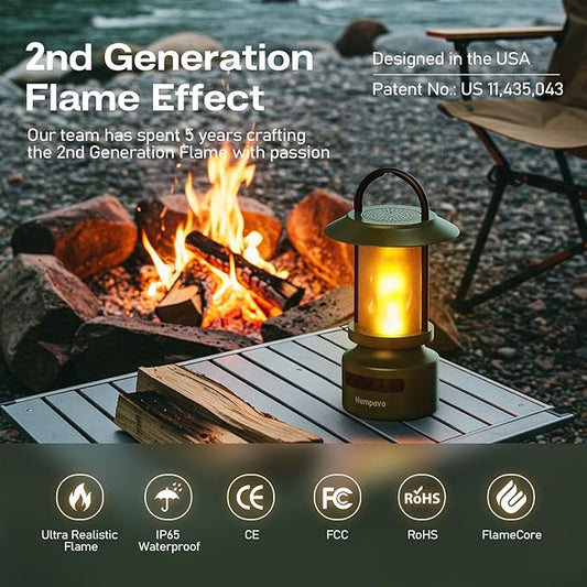 Hompavo Gen2 Outdoor Bluetooth Speakers with Flame Light, 13-Color/3-Mode, HD Stereo Sound, Wireless Stereo Pairing, IP65 Waterproof Lantern for Patio Garden Party Camping, Gifts for Men Birthday