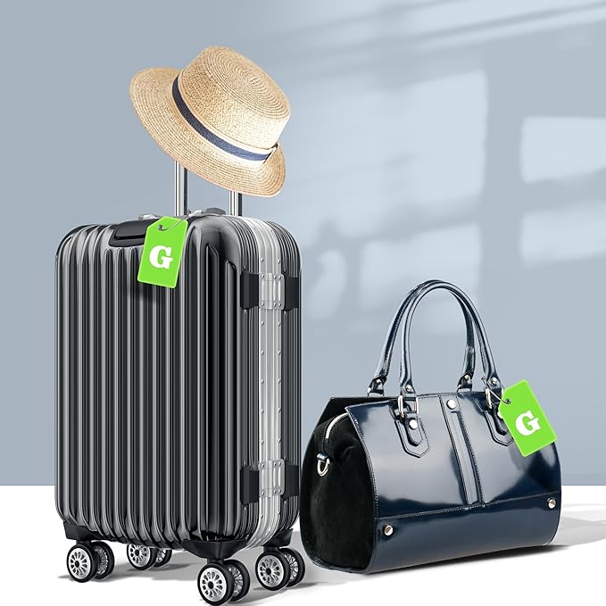Gostwo 2 Pack Silicone Luggage Tags for Suitcases, 26 Initial Letter Baggage Labels Handbag School Bag Suitcase Instrument Tag with Stainless Steel Loop(Green)(Letter G)