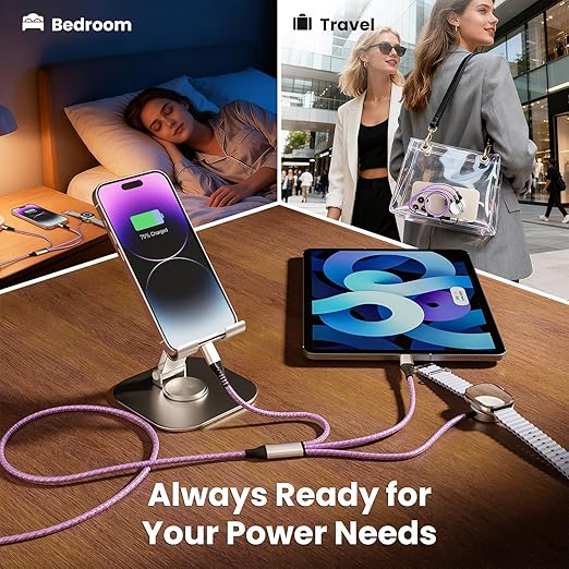 Travel Essentials, Travel Charger for iPhone 17 and Apple Watch for Multiple Devices, Charging and Data Sync, 3 in 2 USB A/USB C Multi Charger with 3 Ports Compatible for Apple Watch/iPhone 17-6, 5 FT