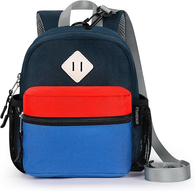 STEAMEDBUN Toddler Backpack Leash for 1-3: Backpack with Leash for Boys Girls - Anti-Lost Harness Backpack for Walking, Dark-blue&red