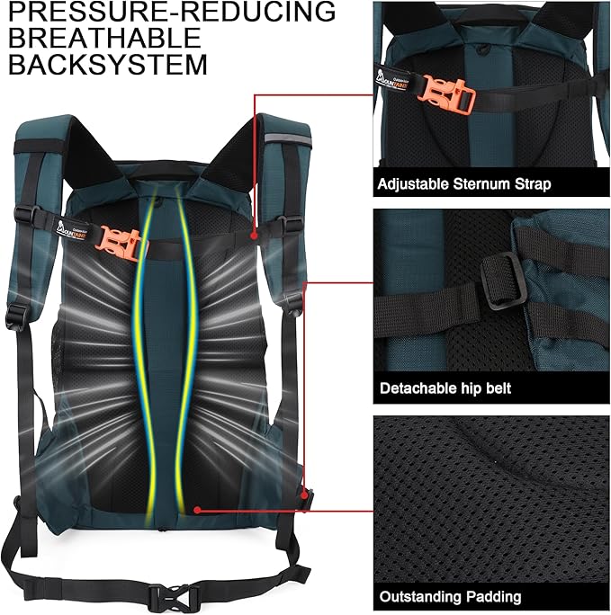 MOUNTAINTOP 35L Hiking Backpack, Lightweight Outdoor Travel Camping Daypack with Rain Cover for Men & Women(Blue)