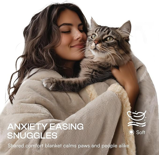 Waterproof Pet Blanket, Liquid Pee Proof Dog Blanket for Sofa Bed Couch, Reversible Sherpa Fleece Furniture Protector Cover for Small Medium Large Dogs Cats, Grey Beige Large(65" x 57")