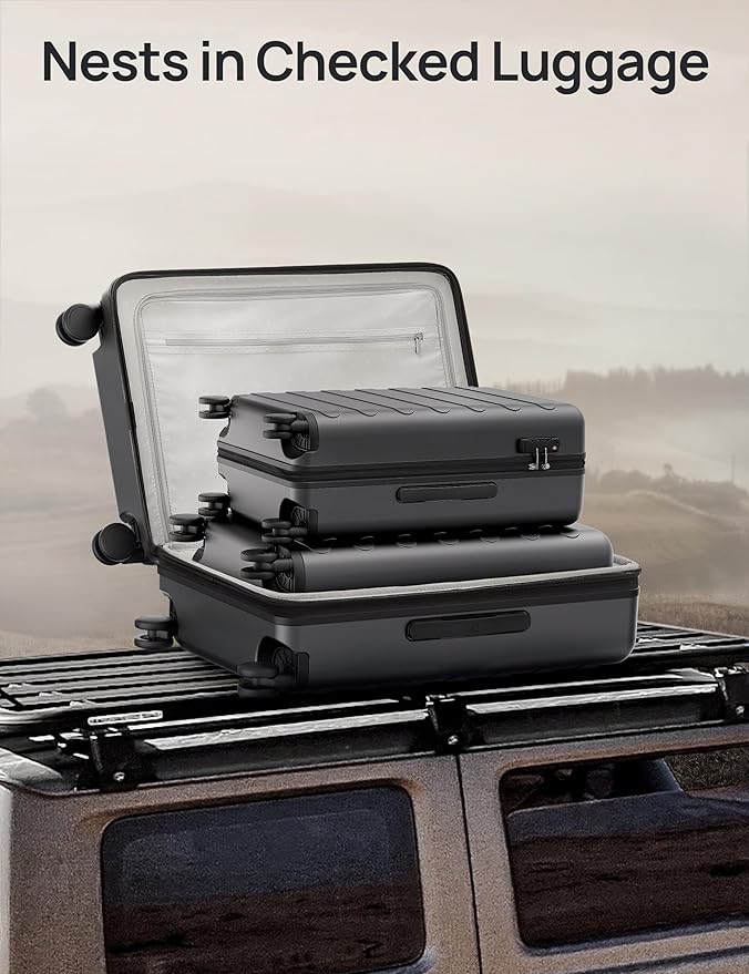 NINETYGO Carry On Luggage 22x14x9 Airline Approved, 20 Inch Luggage with Smooth Spinner Wheels, Expandable, Hard Shell PC Suitcase, Lightweight Travel Luggage, TSA Approved (Black, Rhine Max1.0)