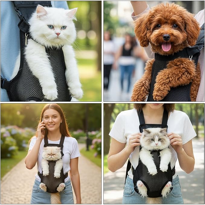 Pet Travel Leg-Out Backpack Cat Backpack Carrier Adjustable Pet Front Carriers Cat Bag Hands-Free Dog Carrier Backpacks Holder for Small Medium Dogs Cats Camping Traveling Cycling Walking