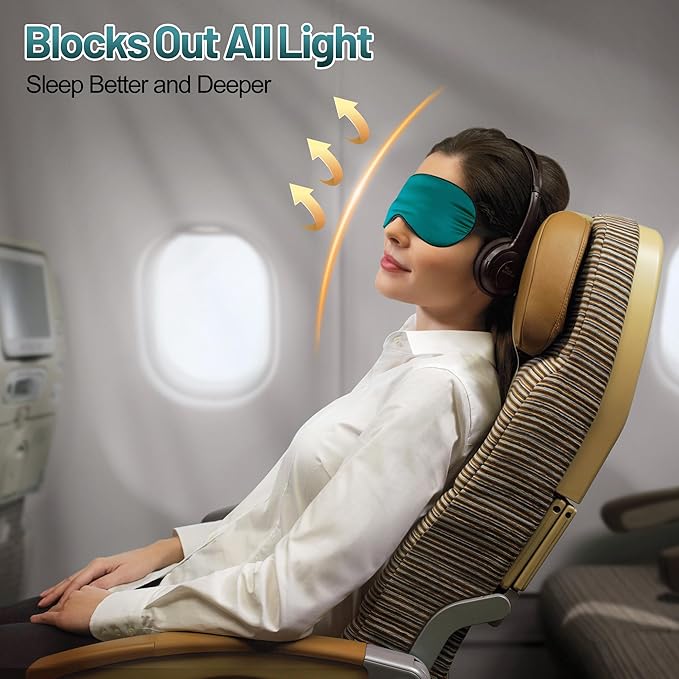 Sleep Mask, Silk Eye Mask for Sleeping with Adjustable Strap, Satin Blackout Sleeping Eye Mask for Men&Women, Comfortable Blindfold Eyeshade for Night Sleep (Dark Green)