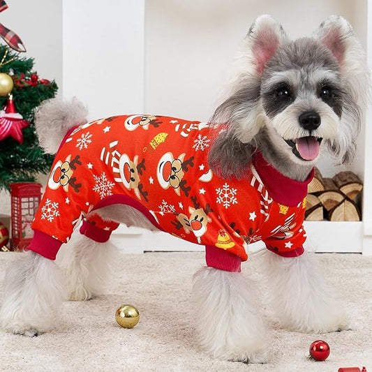 XPUDAC 4 Pack Christmas Dog Pajamas Comfy Dog Clothes for Small Medium Dogs Girl Boy Holiday Pet Outfit Puppy Onesie Cat Pjs Jammies, L