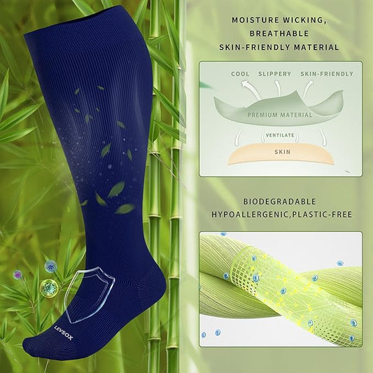 LEVSOX Wide Calf Compression Socks for Women&Men Plus Size 15-20mmHg Knee High Large Support Stockings for Circulation