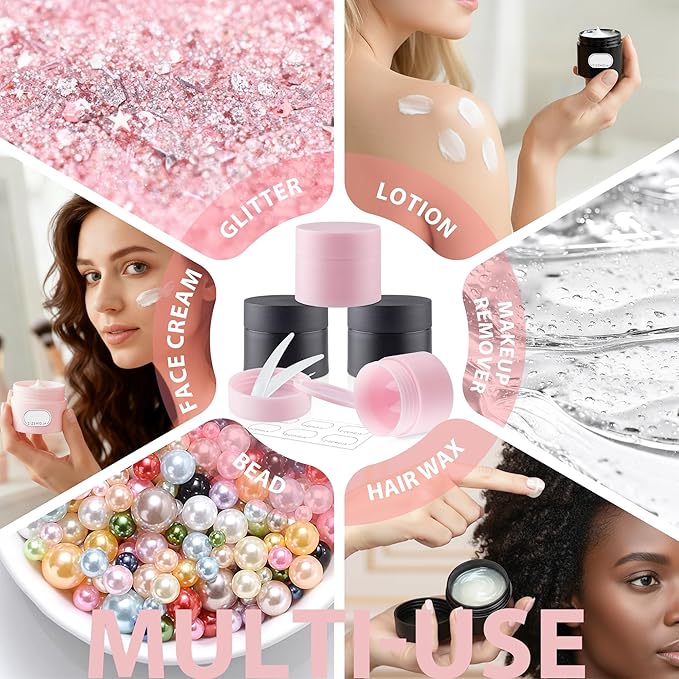 Travel Size Containers, Small Plastic Containers with Lids, 20 Gram Travel Container for Creams, Lotion, Toiletries, Makeup (2PCS Black and 2PCS Pink Plastic Jars)
