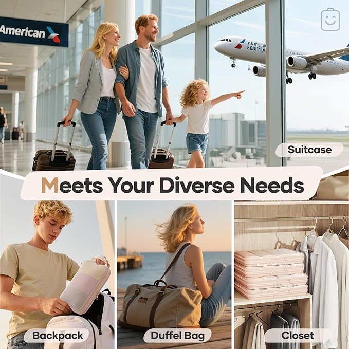 Veken 9/11 Set Compression Packing Cubes for Travel Essentials,Compressible Expandable Large Luggage Suitcase Organizer Bags for Clothing,Durable Space Saver Storage Bags with Toiletry Bags(Beige)