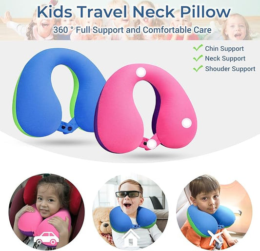 COOLBEBE Kids Travel Neck Pillow for Airplane, 2PCS Toddler Neck Pillow for Traving, Comfortably Headrest Pillow for Car & Airplane (Bluish Green & Pinkish Purple)