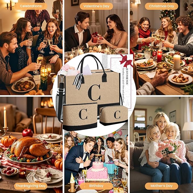 BAGAIL Initial Tote Bag, Personalized Birthday Gifts for Women, Teacher, Friends, Mom, Wedding, Monogrammed Beach Bag